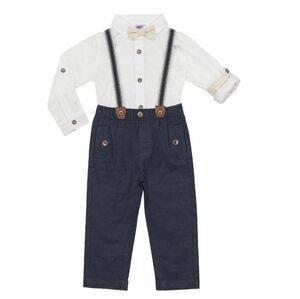 Easter Outfit toddler Boy Little Lad  4-Piece Suspender Pant Set - Blue/White 3T